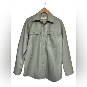 Babaton Faux Leather Shirt Jacket in Sage Green – Size M